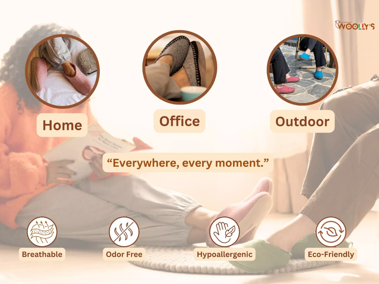 Indoor Open Heel Slippers With Leather Sole - Light Brown