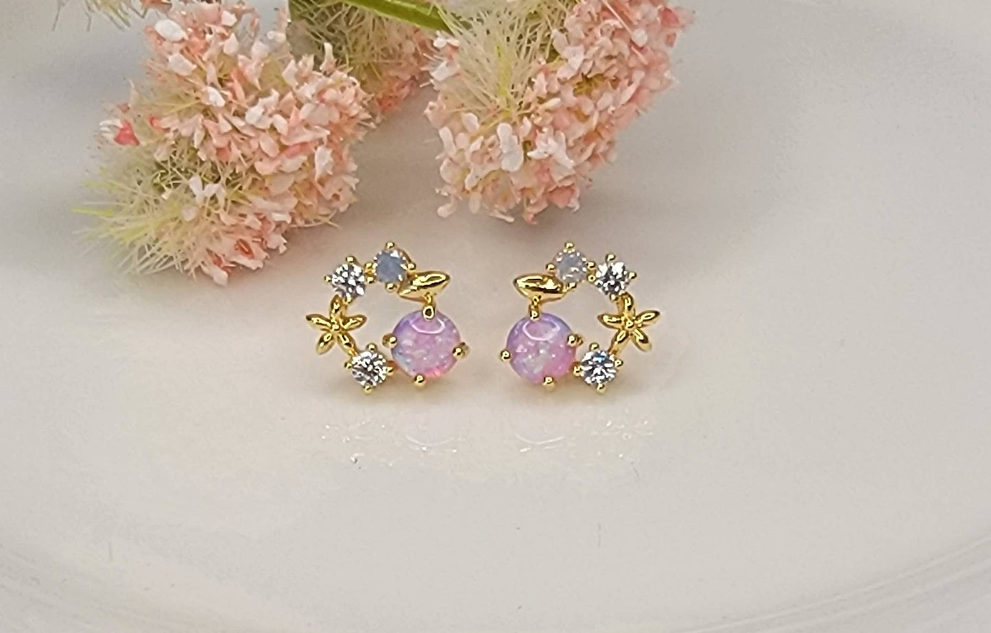 LAB GROWN OPAL POST EARRINGS.