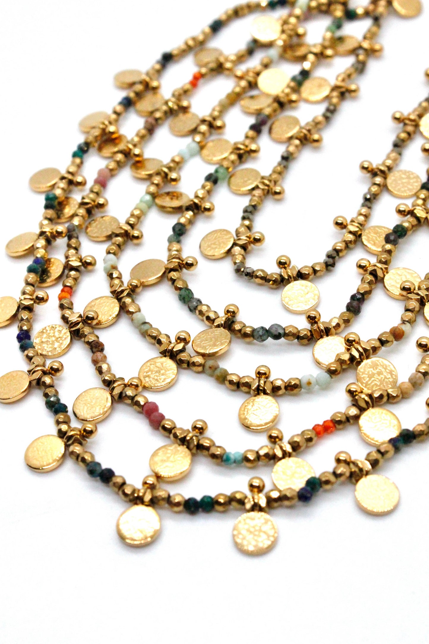 Museum Style 24K Gold Plate Short Necklace with Pyrite