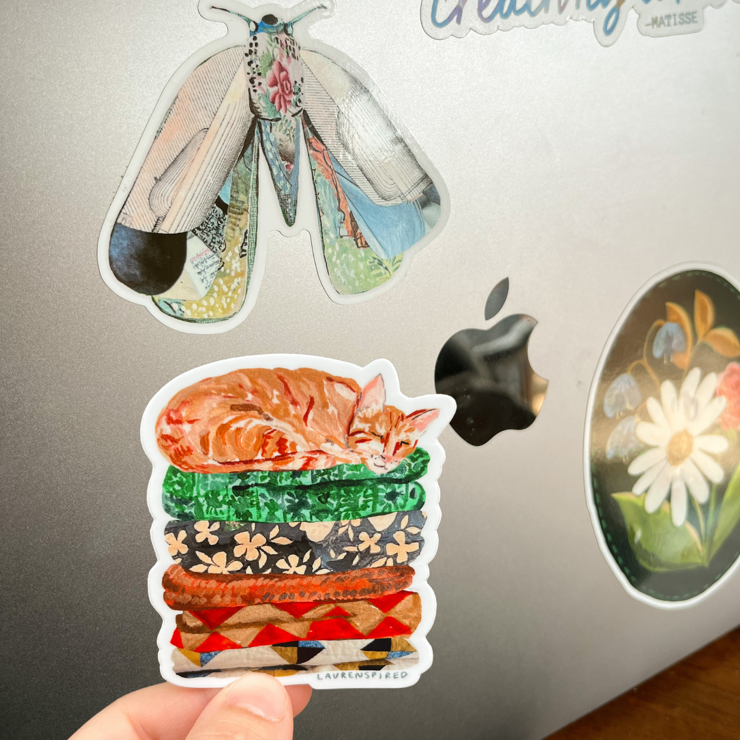 Cute Orange Cat Vinyl Stickers, Quilt sticker, fall sticker