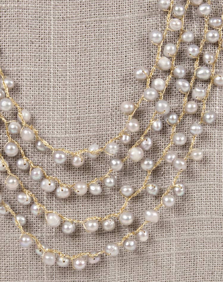 Multi Strand Pebble Pearl Necklace