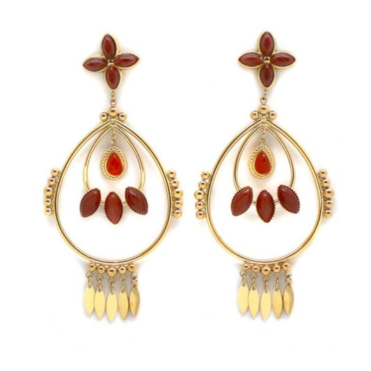 Vintage Shamrock Red Agate Dangle Earrings - E4-314