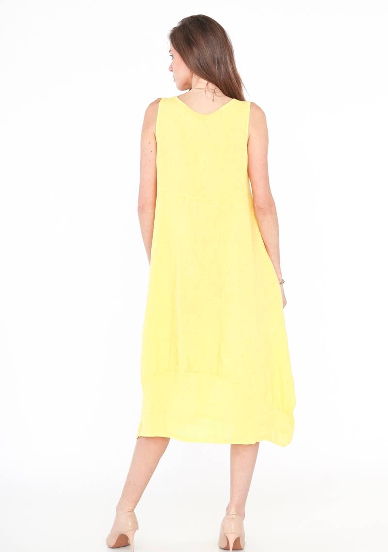 322 Solid women's linen dress with pocket