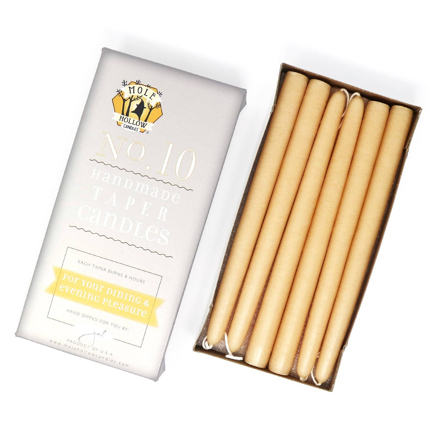 10" Hand Dipped Unscented Taper Candles - 39 Colors USA Made