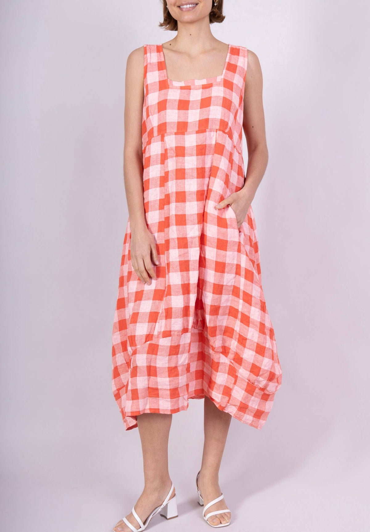 322 LINEN DRESS WITH VICHY CHECKS: CACCIU