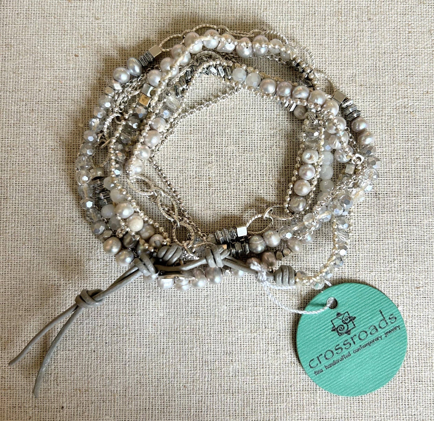 Pearl, Chain, and Crystal Necklace Wrap Bracelet