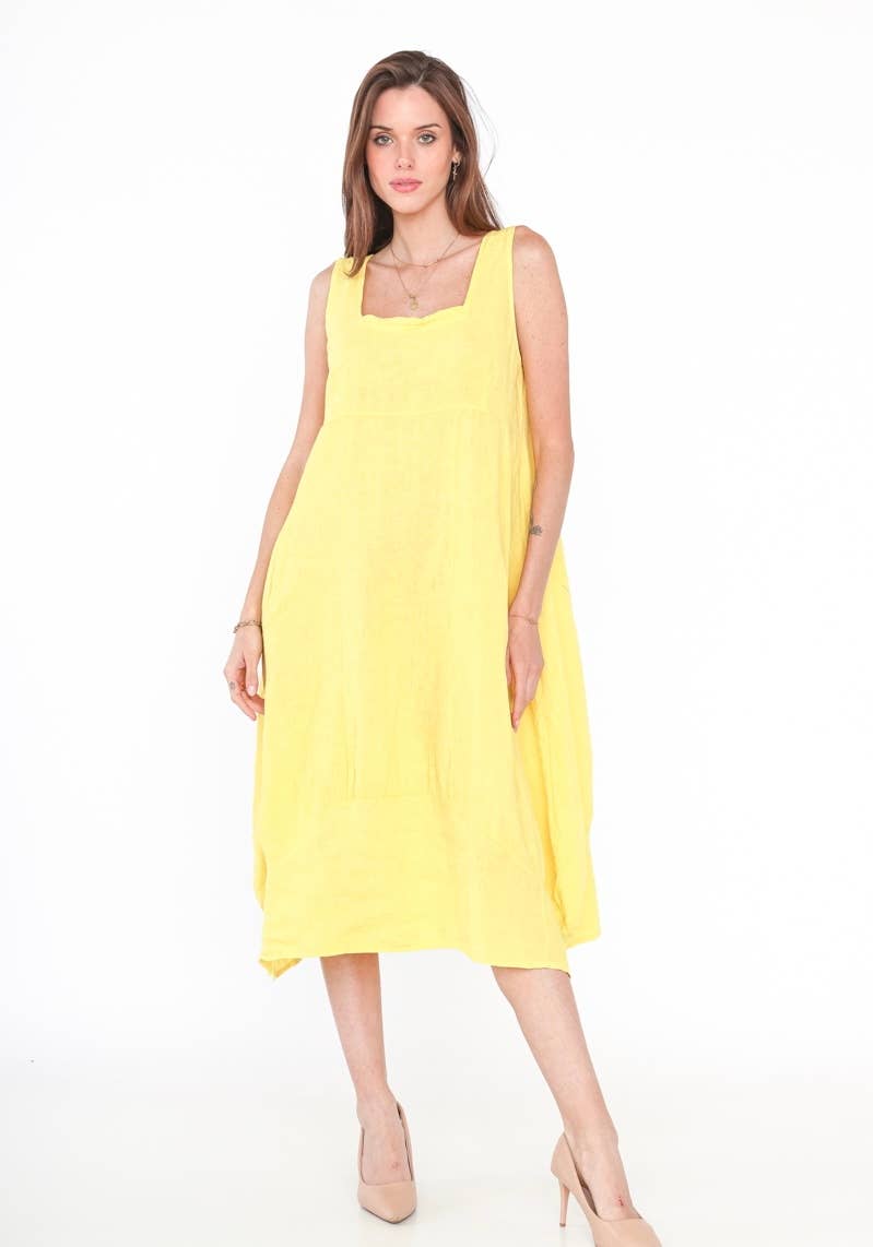 322 Solid women's linen dress with pocket