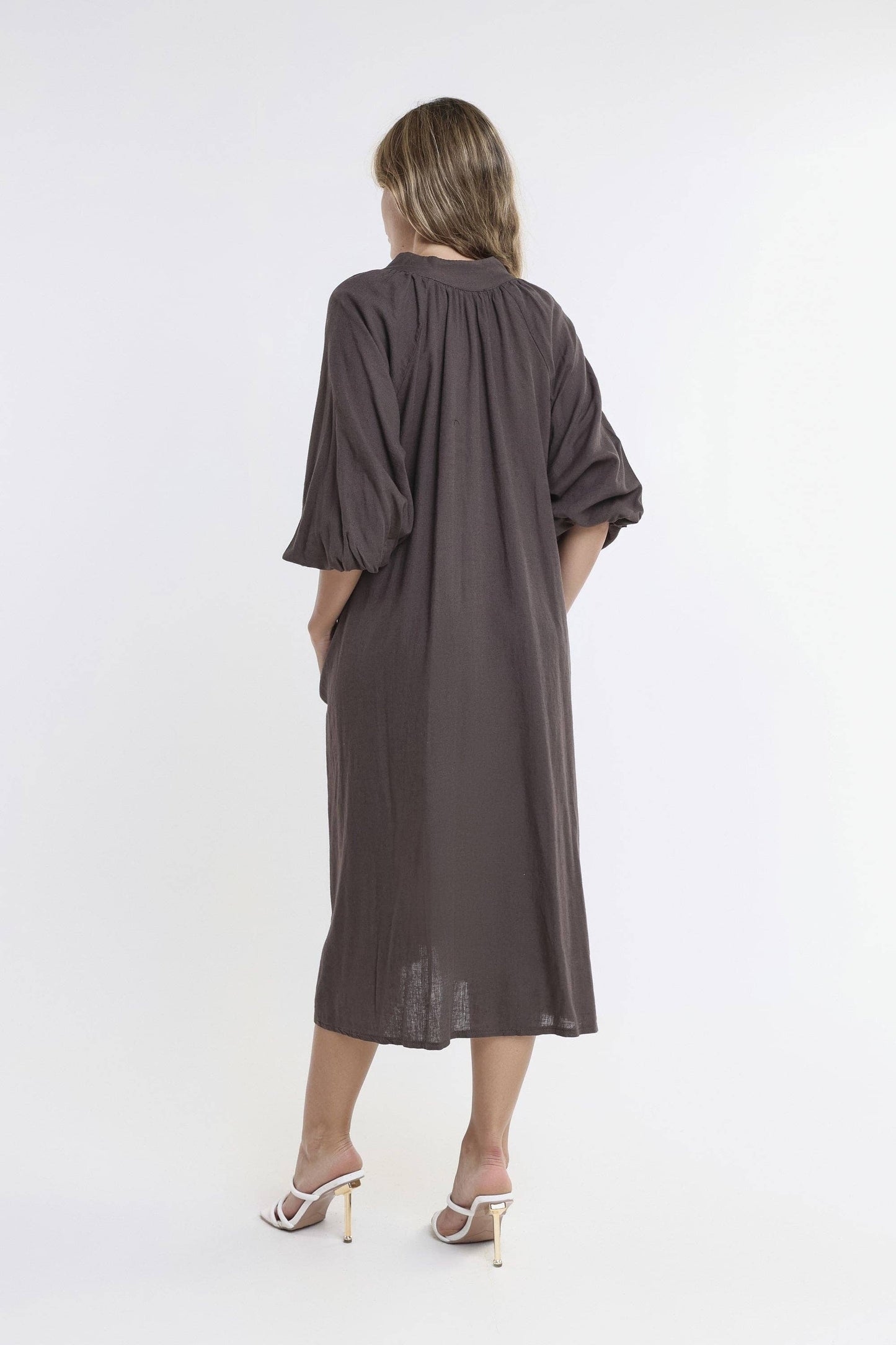 Katrina Blouson Sleeve Linen Dress (DLS103)