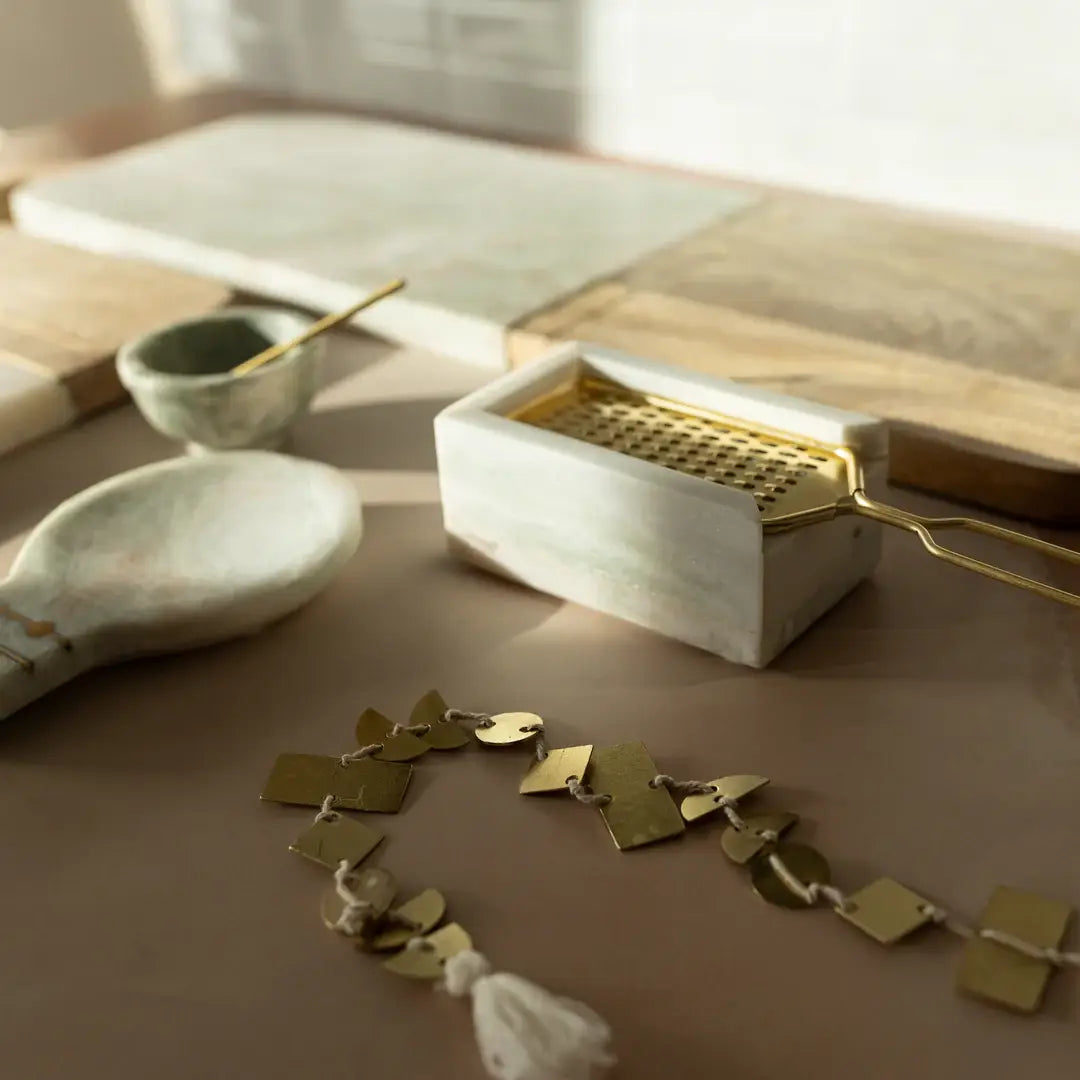 Elise Light Green Onyx Marble And Brass Cheese Grater