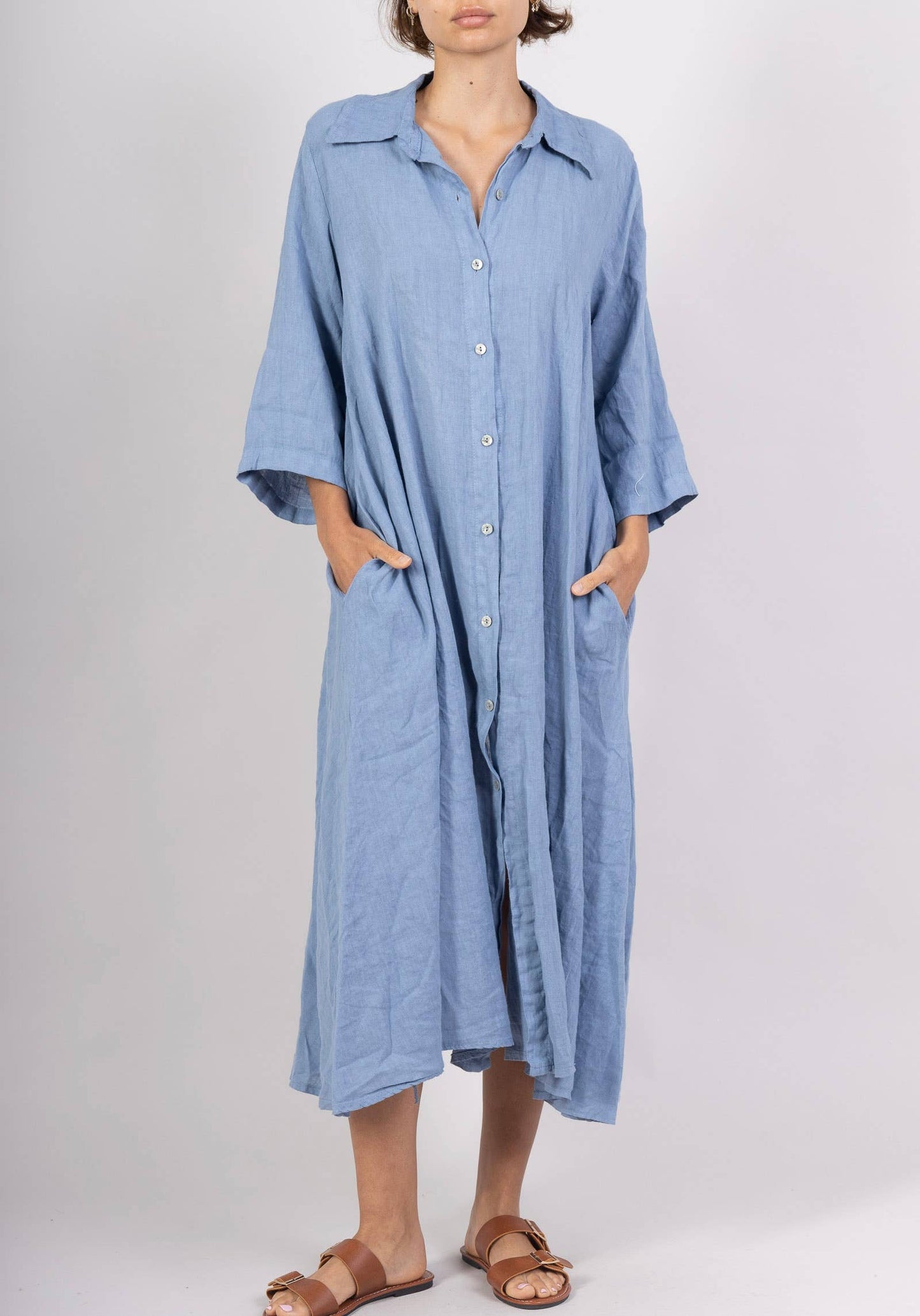 LONG LINEN DRESS WITH POCKETS