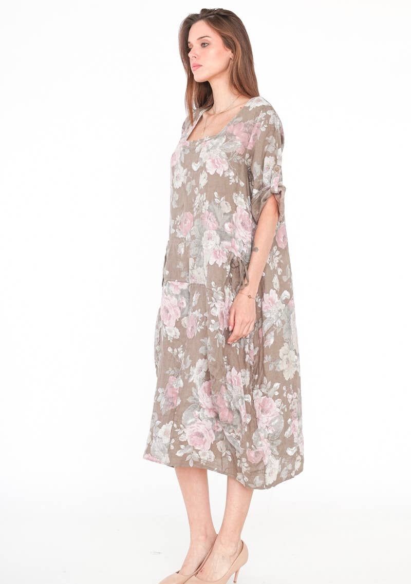 7697 LINEN DRESS, FLORAL SPRING SUMMER CLOTHING