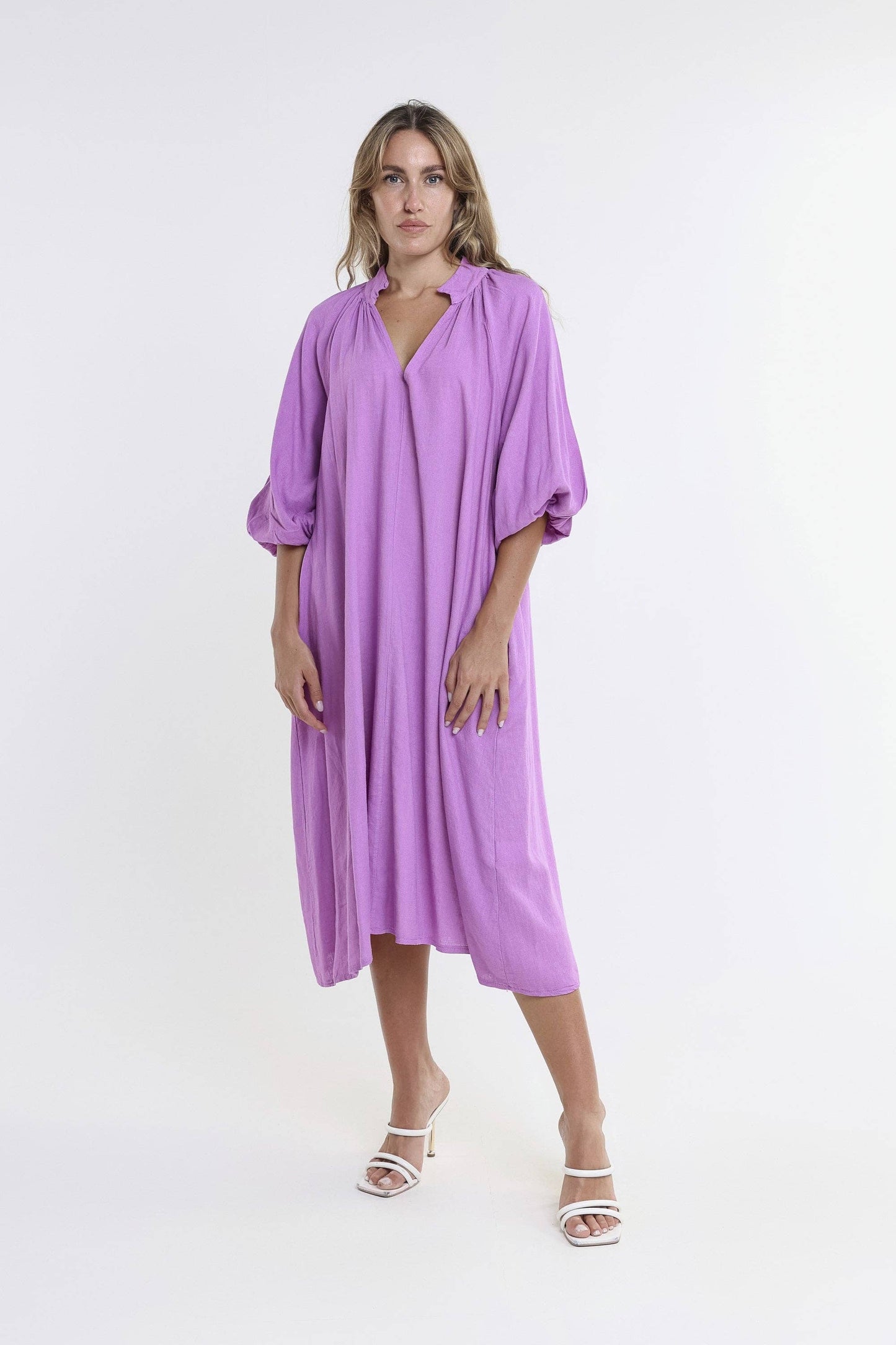 Katrina Blouson Sleeve Linen Dress (DLS103)