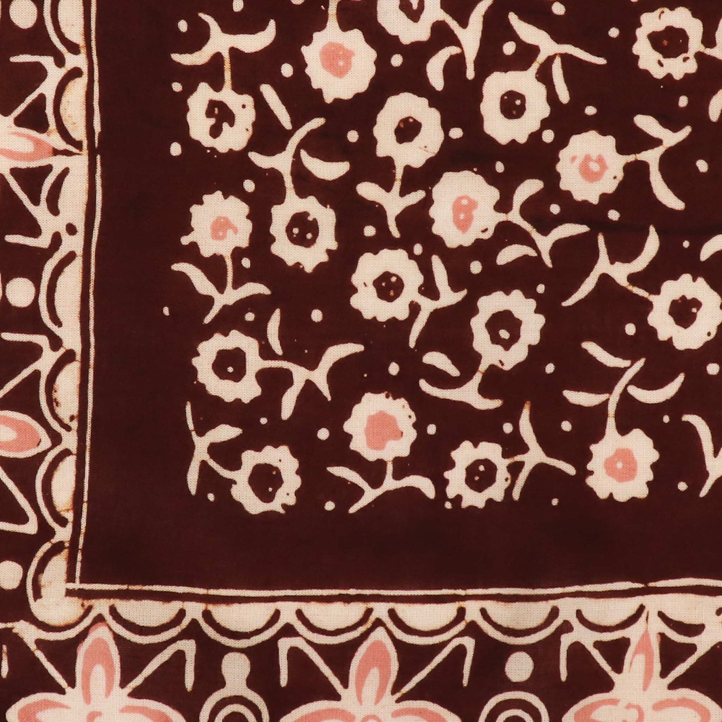 Hand Dyed Batik Bandana, 100% Soft Cotton, Java Petals, Brown, Mocha