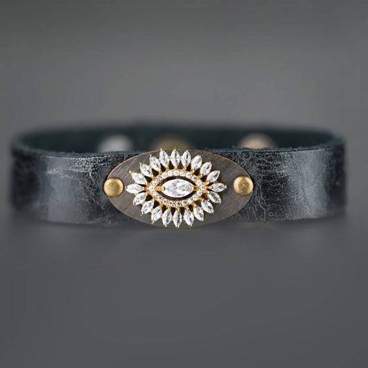 Stacker Leather Cuff w/ Deluxe Crystal Stone