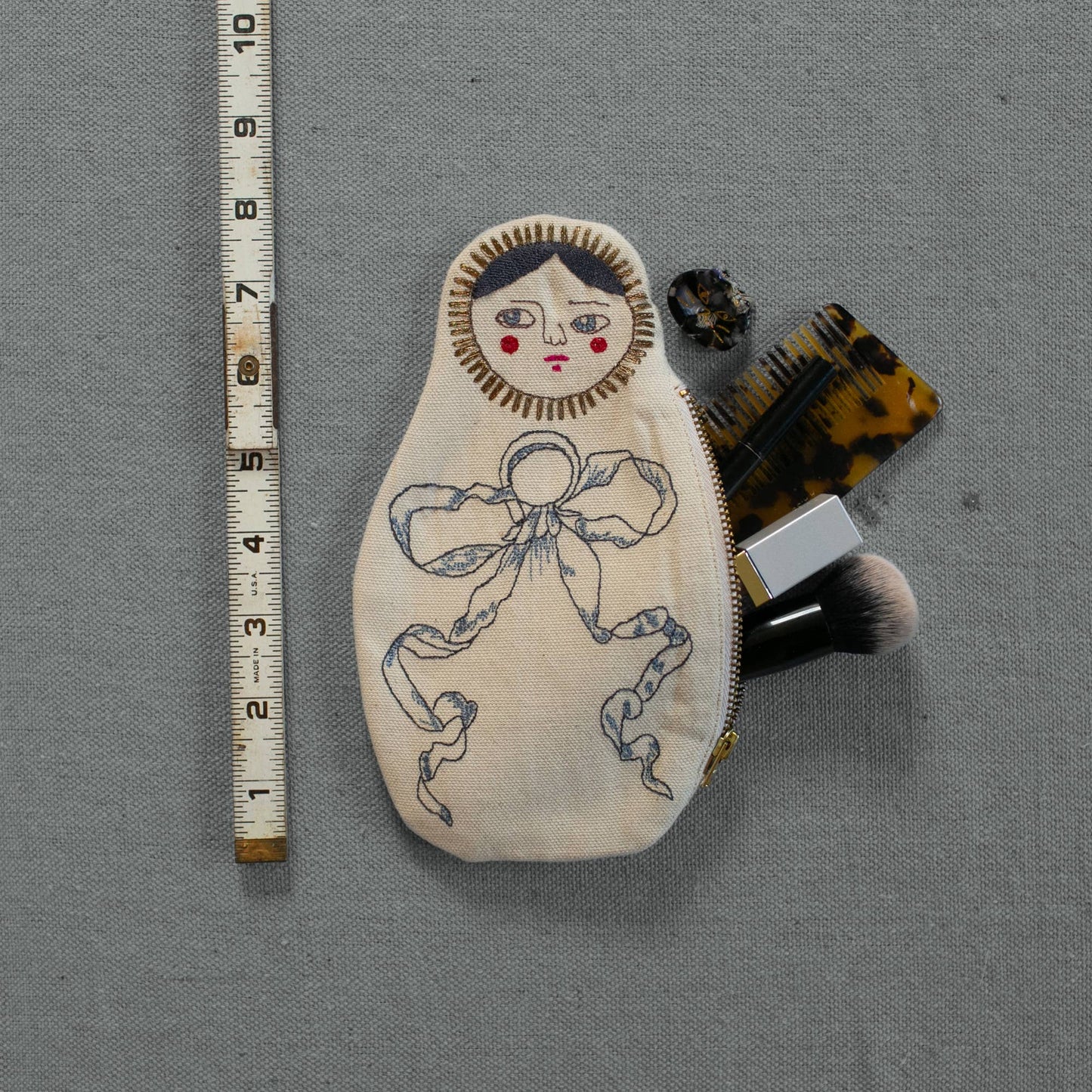 Nesting Doll Pouch Set, 3 Embroidered Zip Pouches