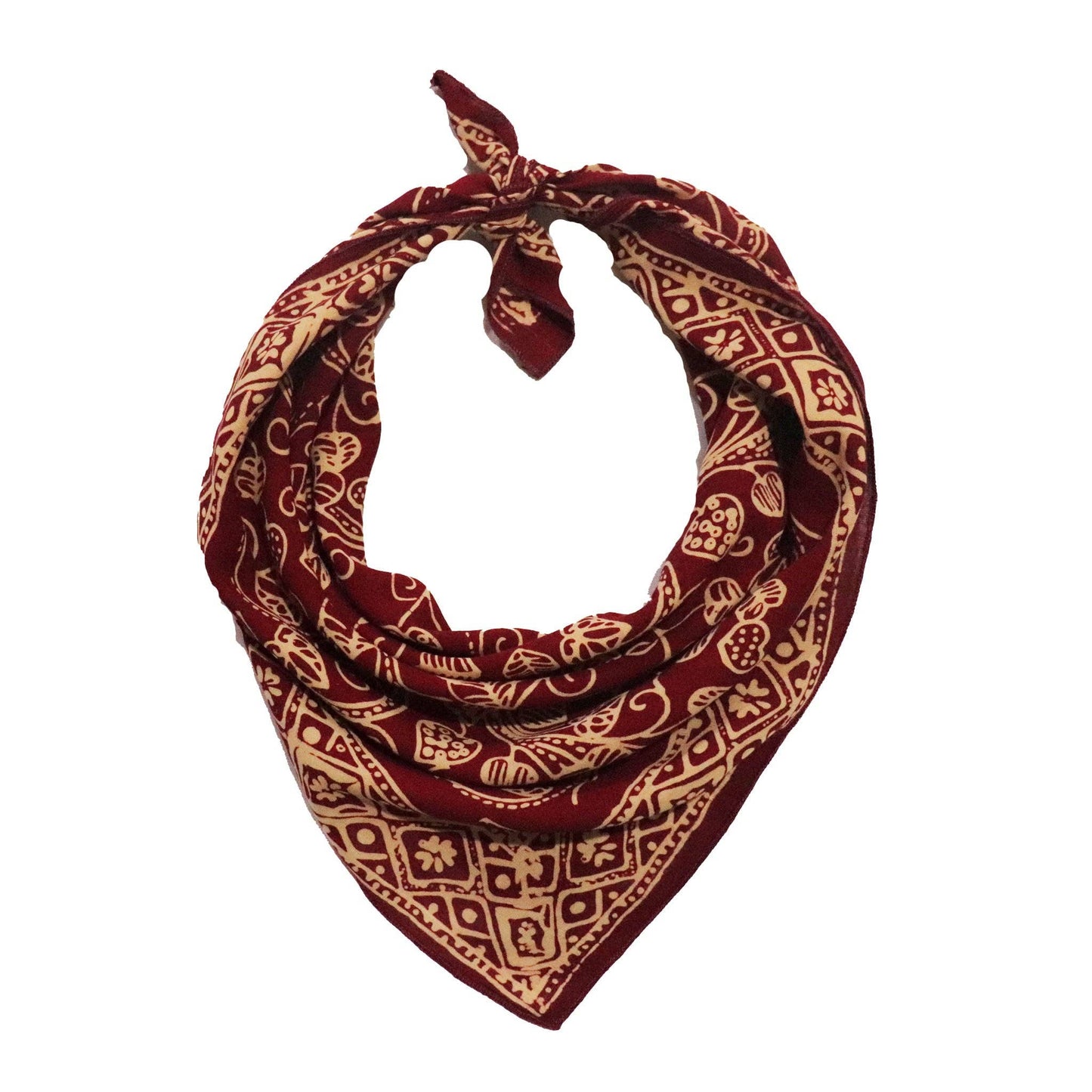 Hand Dyed Batik Bandana, 100% Soft Cotton, Charmed Canopy, Red