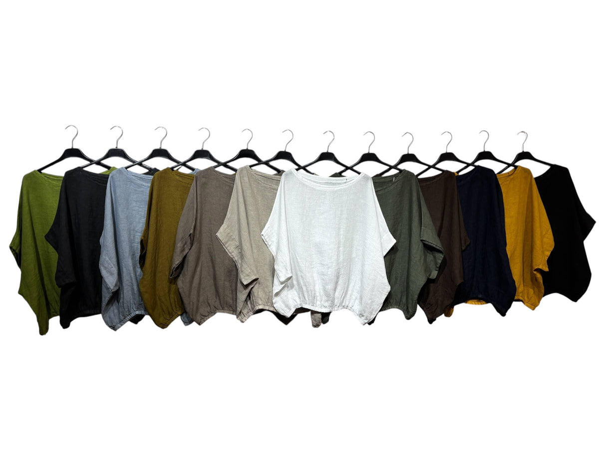 9558 Oversized linen tunic with elasticated hem