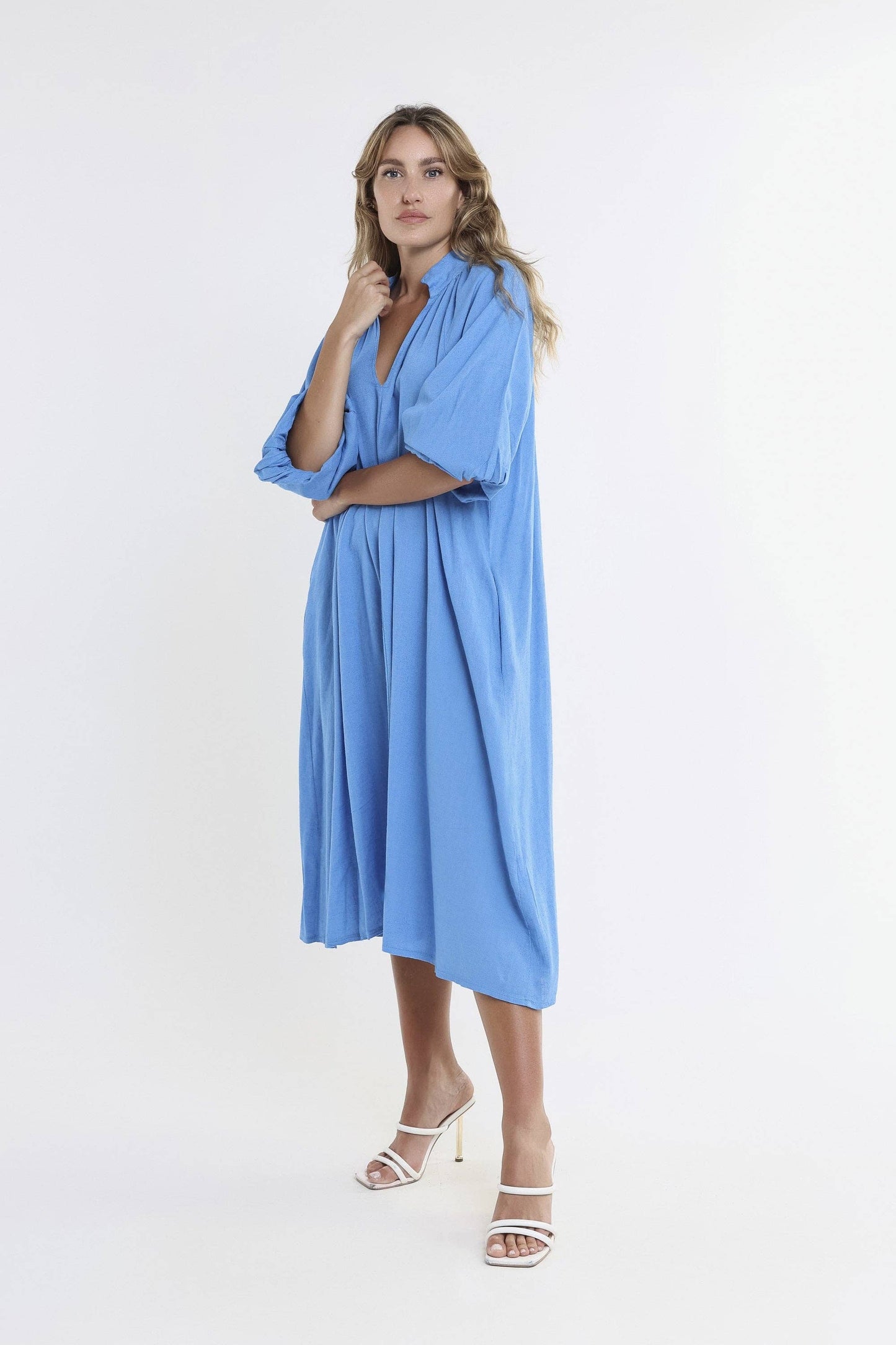 Katrina Blouson Sleeve Linen Dress (DLS103)