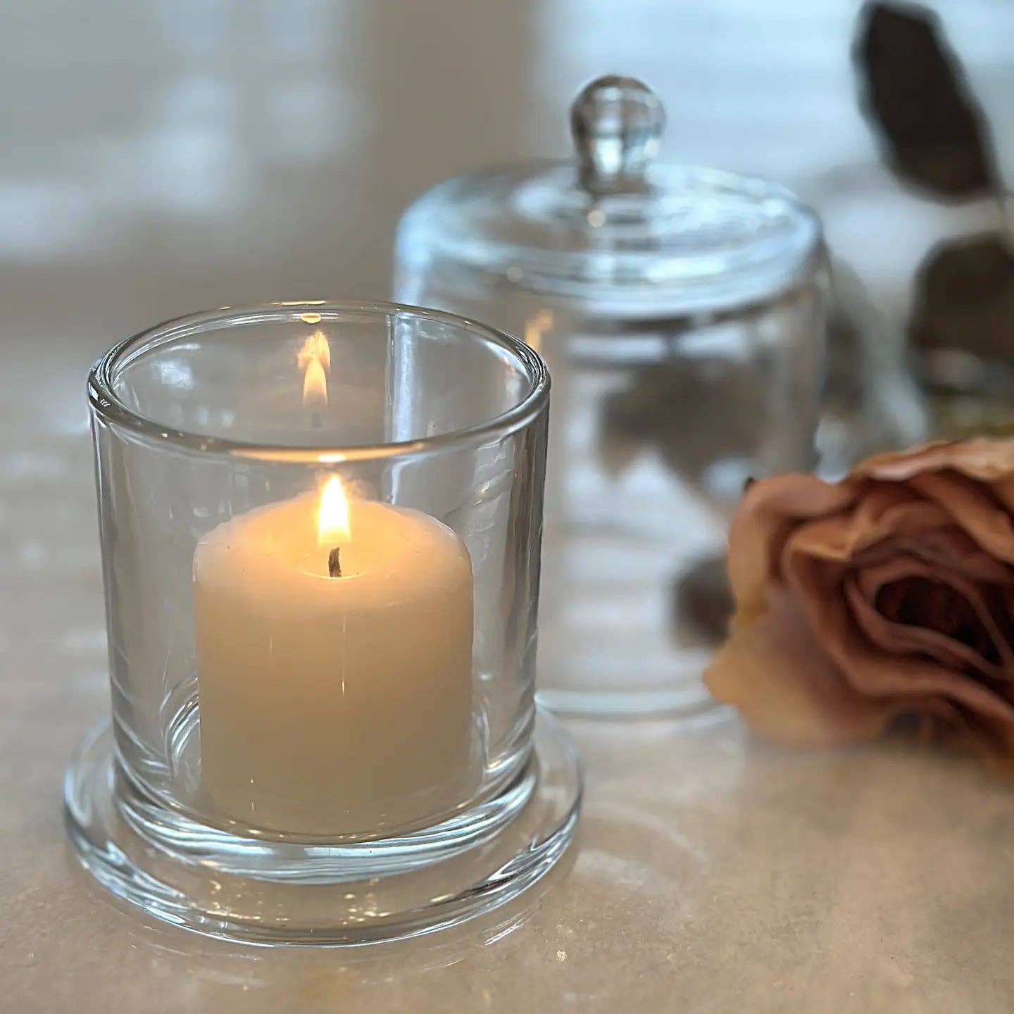Glass Candle Holder With Glass Cover