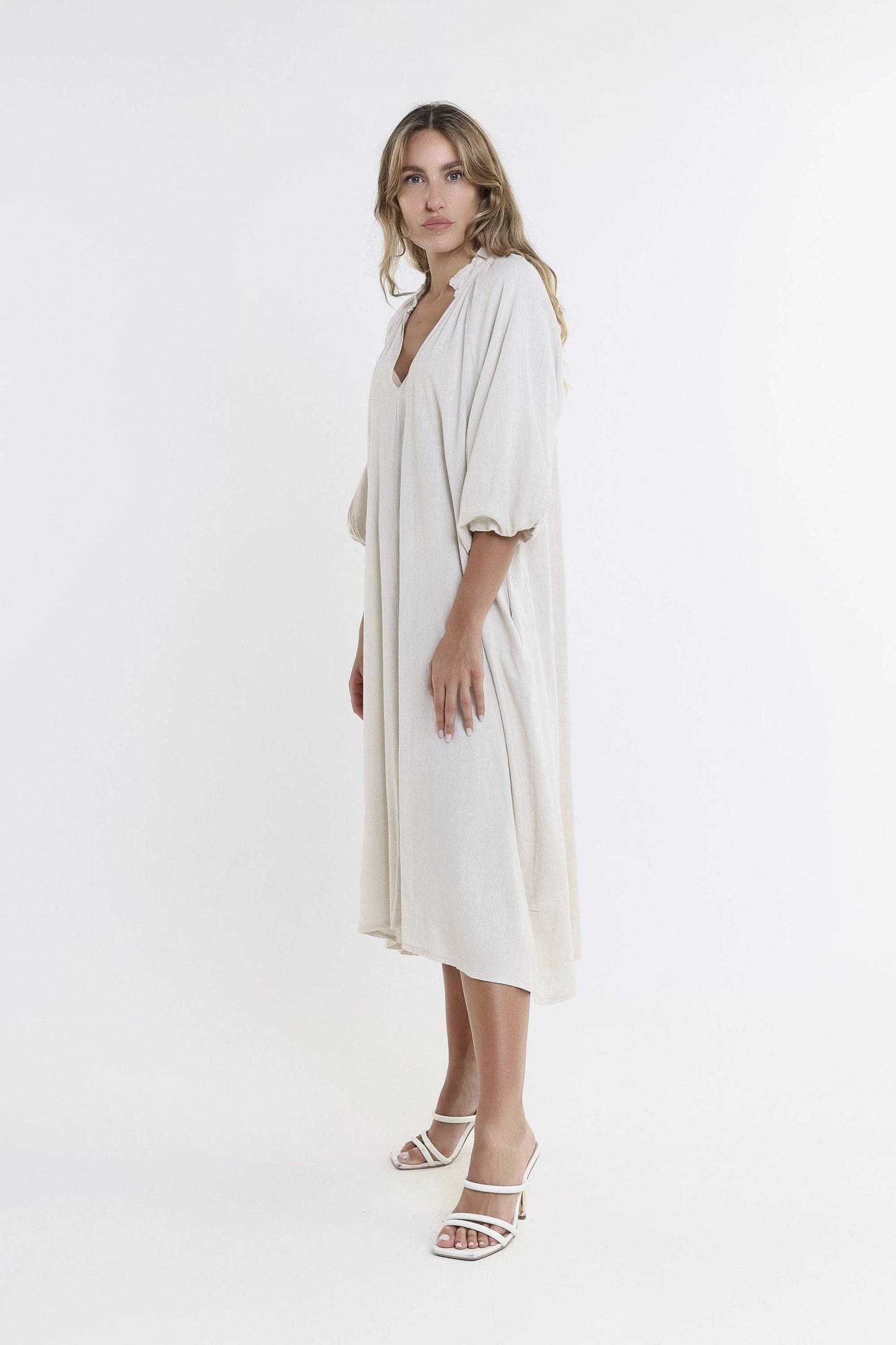 Katrina Blouson Sleeve Linen Dress (DLS103)
