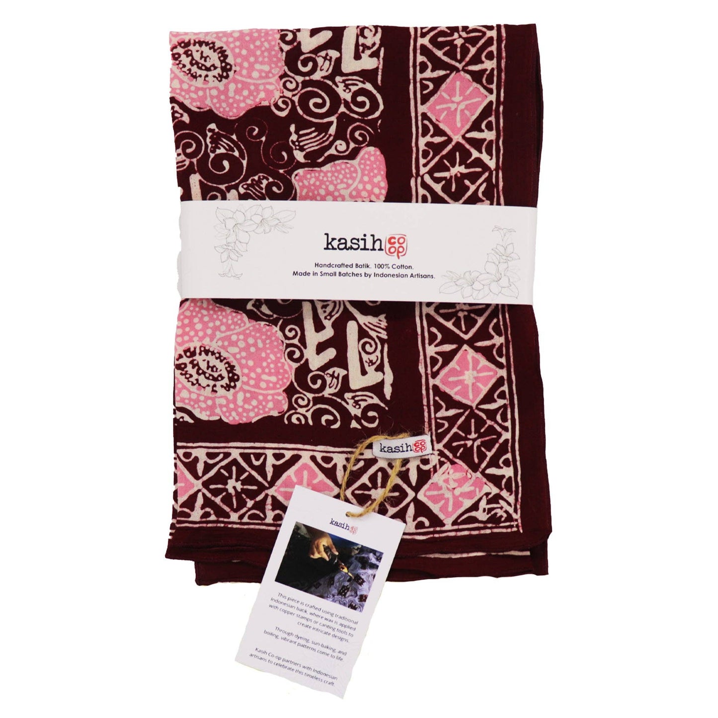 Hand Dyed Batik Bandana, Pink Corpse Flower, Giant Padma, Red, Pink