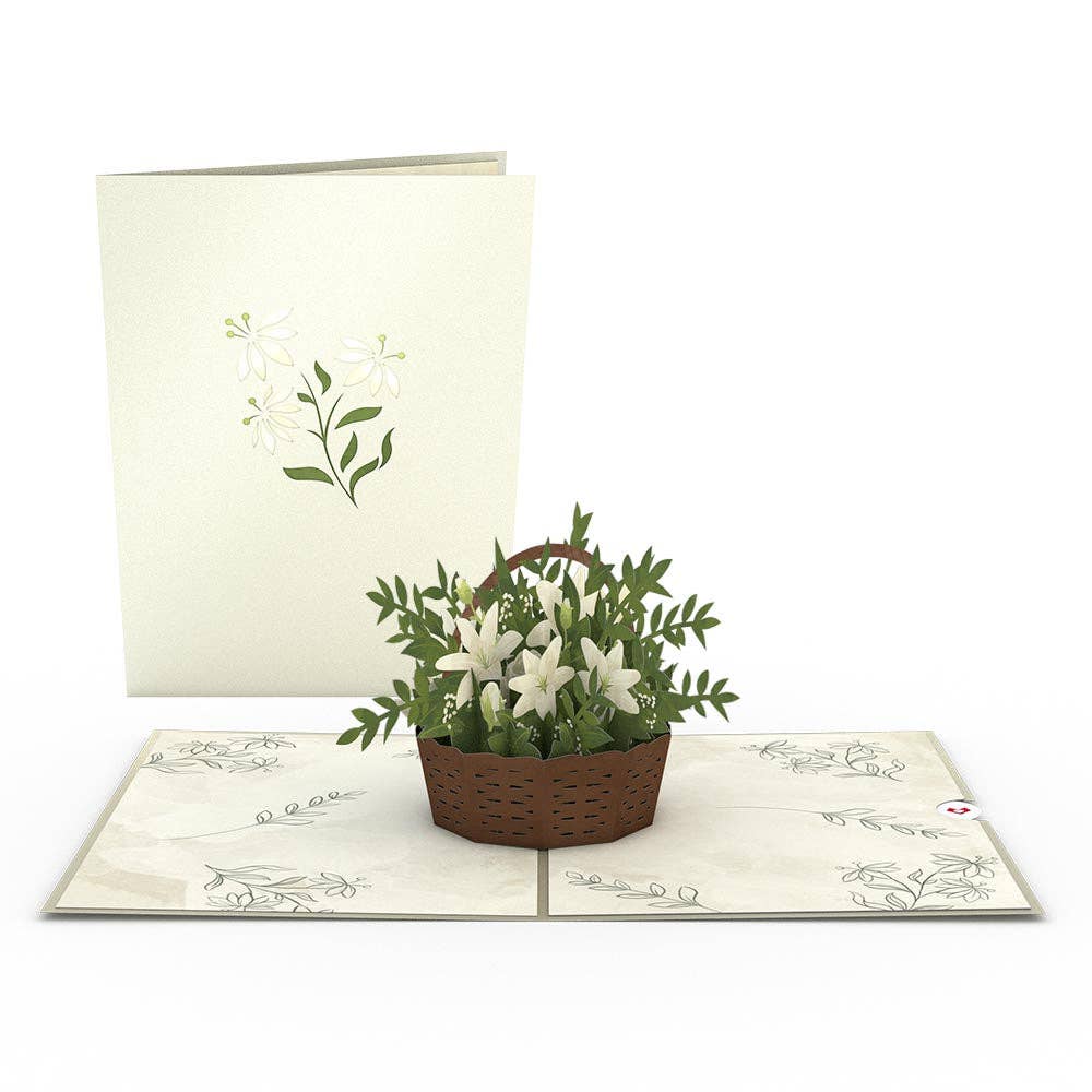 White Flower Basket Card, Pop-Up Cards 5x7", Handmade