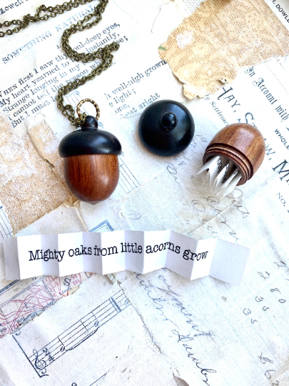 Acorn Locket Necklace Wood Acorn Keepsake Box 22 inch chain