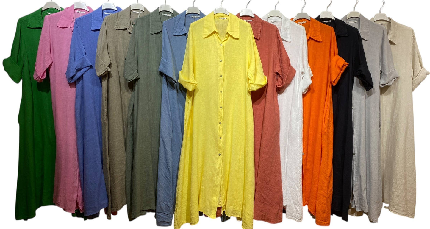 LONG LINEN DRESS WITH POCKETS
