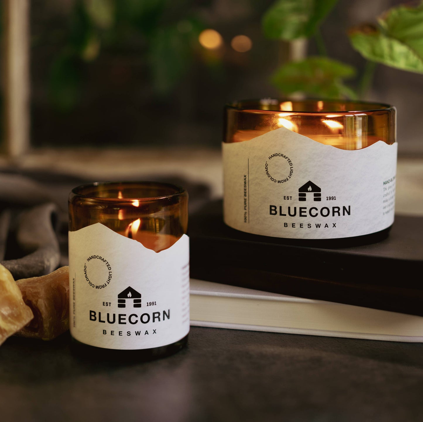 Pure Beeswax Jar Candle in Blown Glass Holder