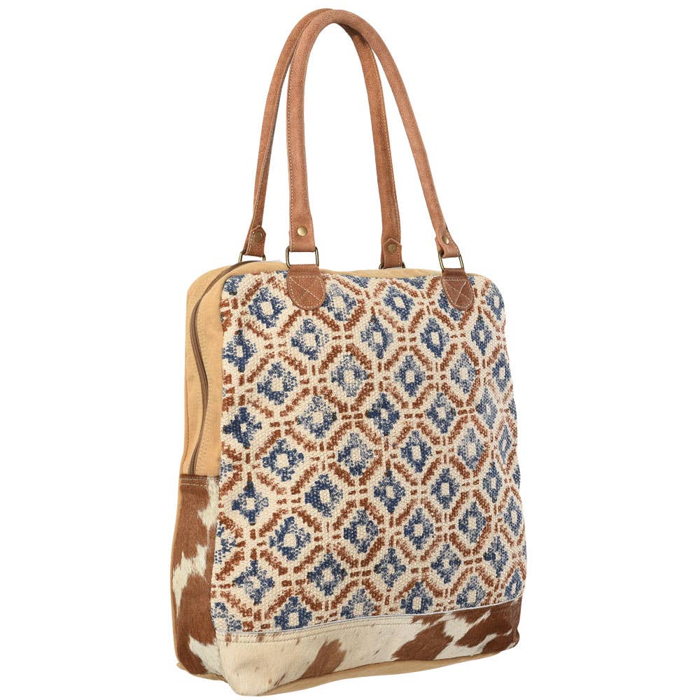 Mixed Fabric Canvas And Fur Bag