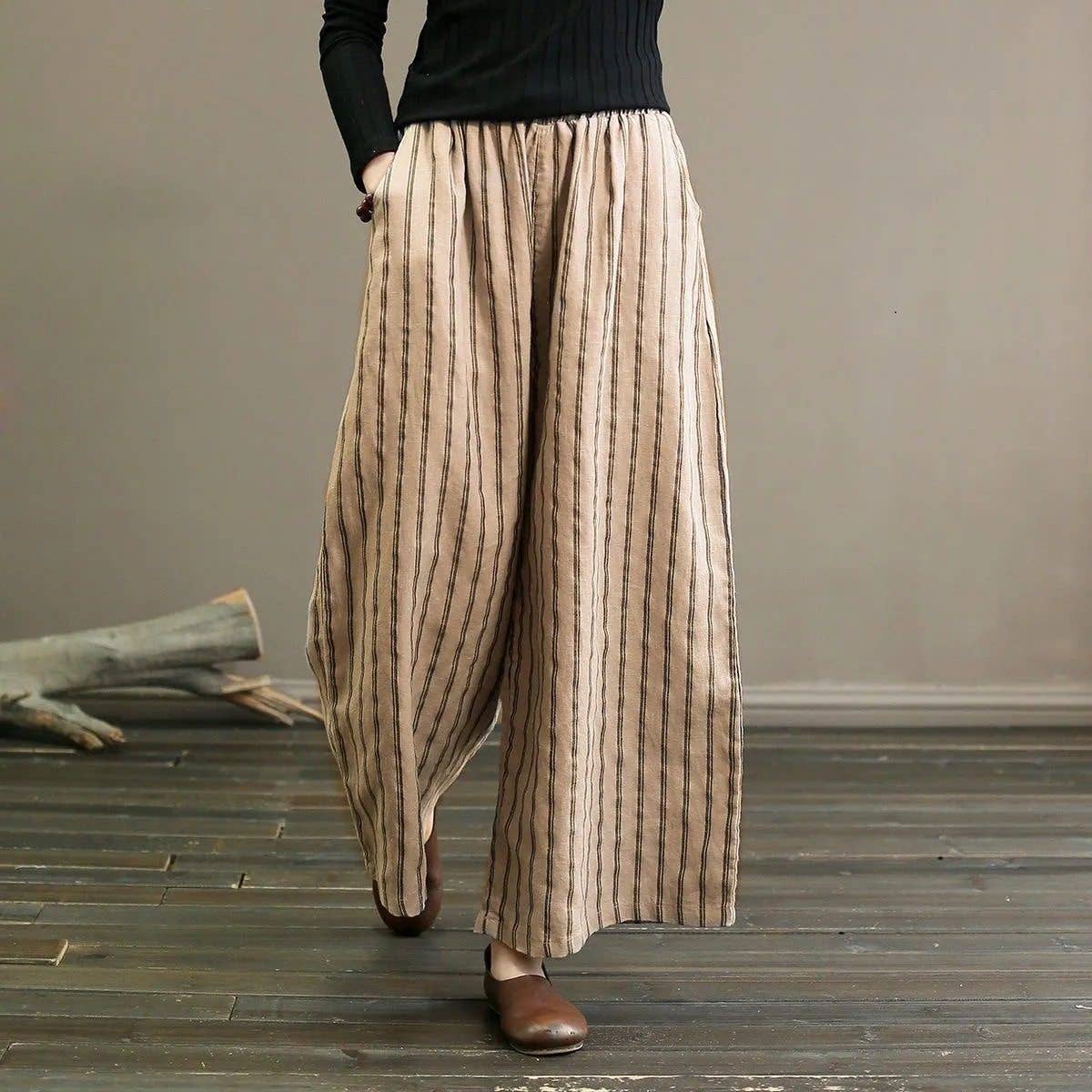 Striped Casual Straight Leg Cropped Trousers