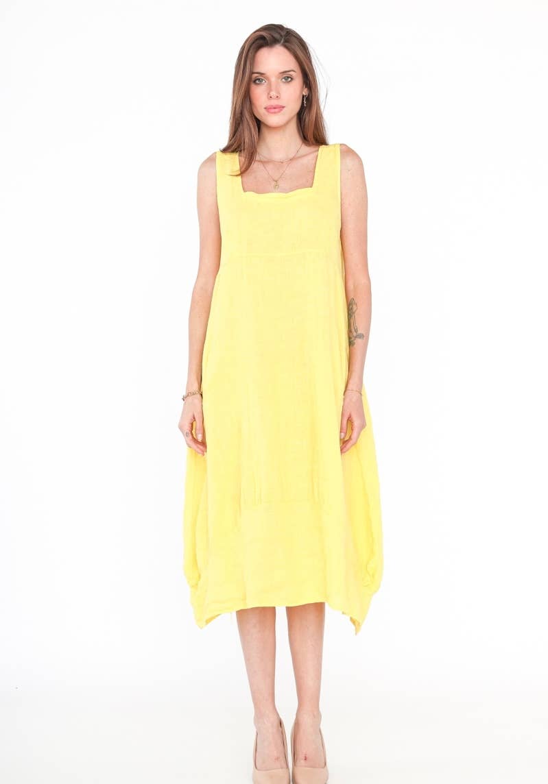 322 Solid women's linen dress with pocket
