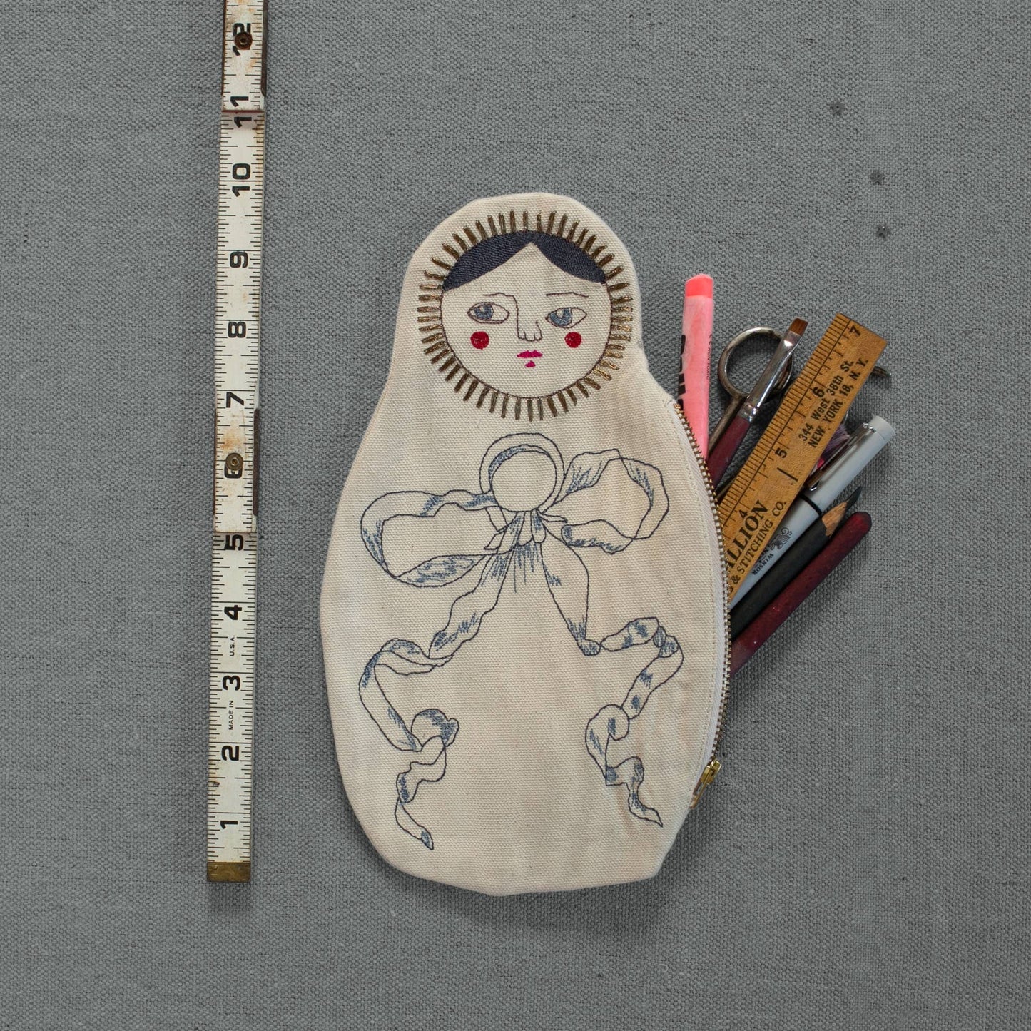 Nesting Doll Pouch Set, 3 Embroidered Zip Pouches