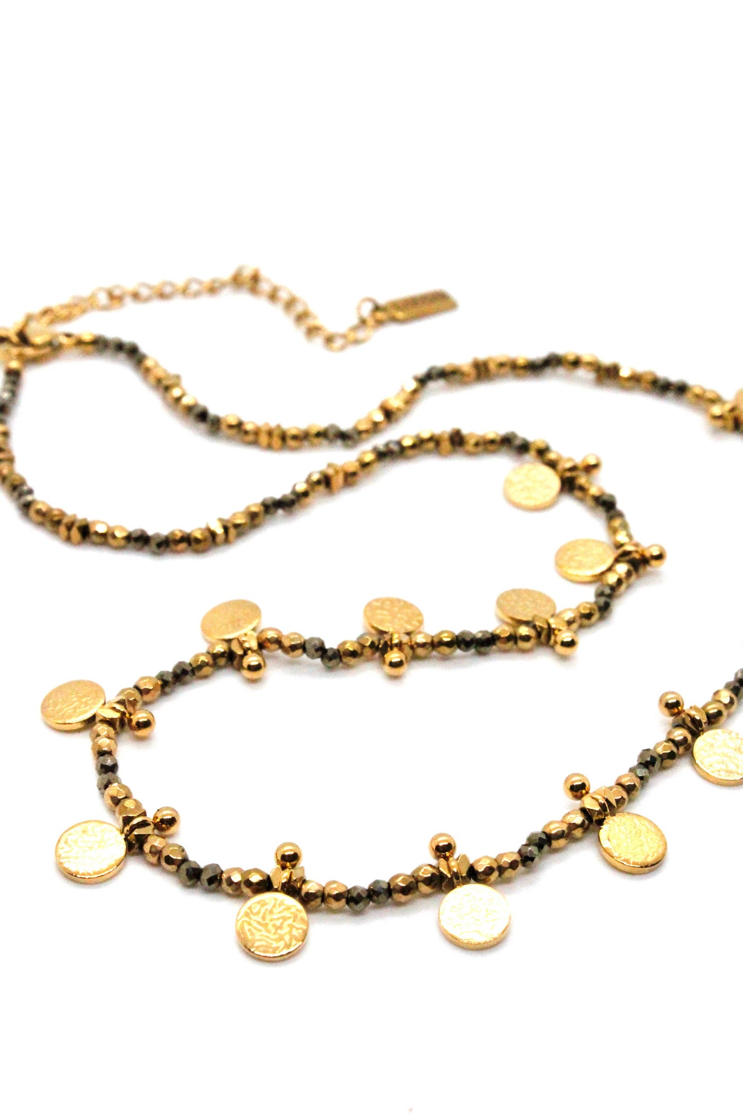 Museum Style 24K Gold Plate Short Necklace with Pyrite
