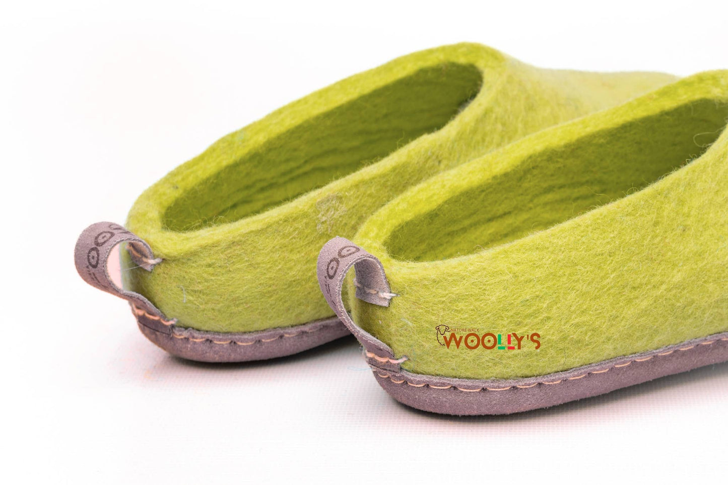 Indoor Open Heel Slippers With Leather Sole - Lime Green