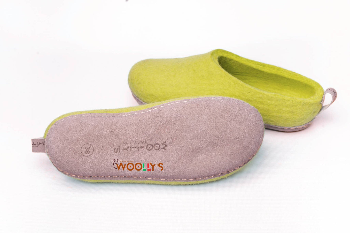 Indoor Open Heel Slippers With Leather Sole - Lime Green