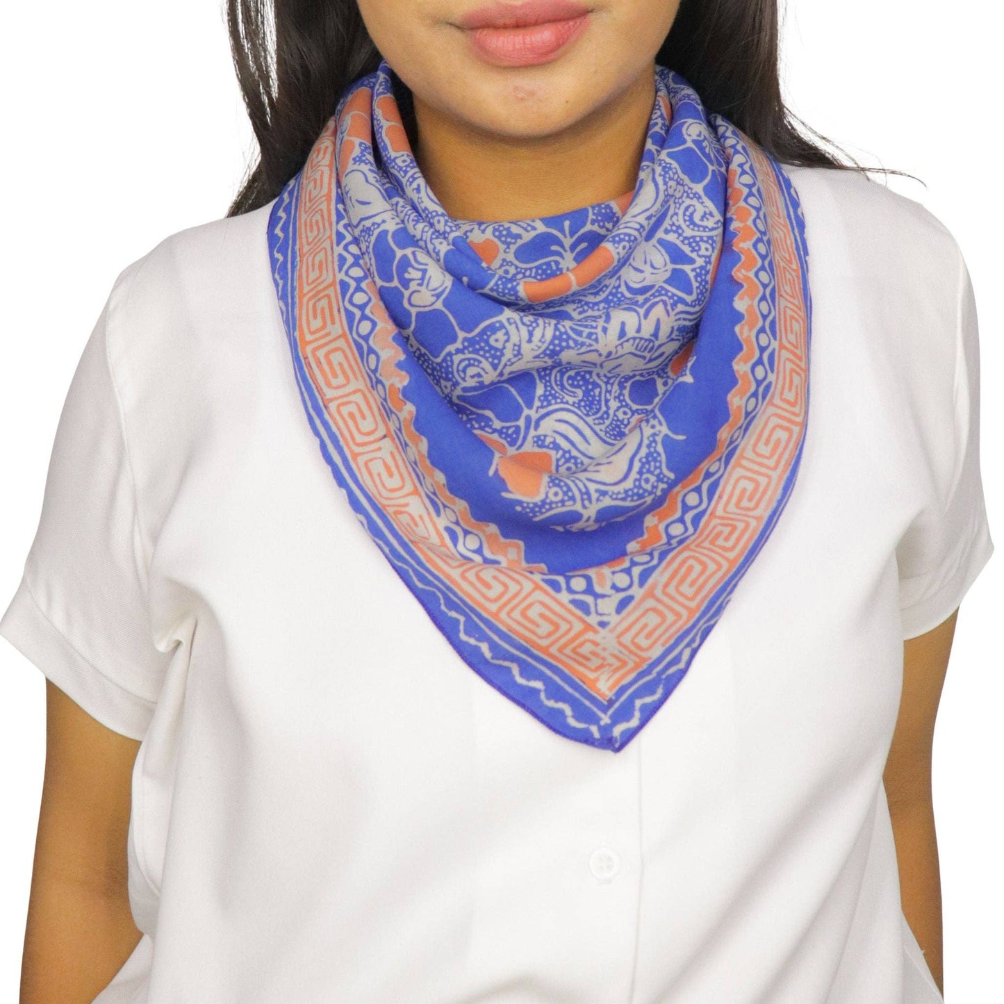 Hand Dyed Batik Bandana, 100% Soft Cotton, Sunset Sky, Blue, Orange