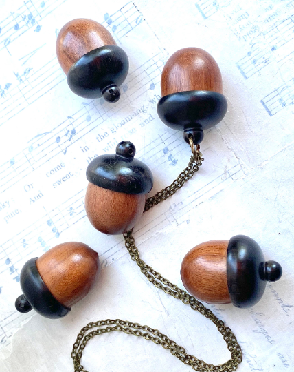 Acorn Locket Necklace Wood Acorn Keepsake Box 22 inch chain