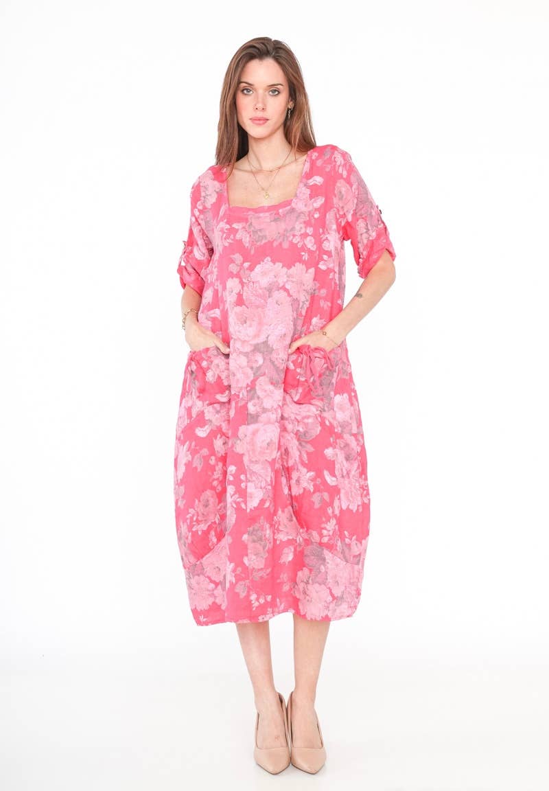 7697 LINEN DRESS, FLORAL SPRING SUMMER CLOTHING