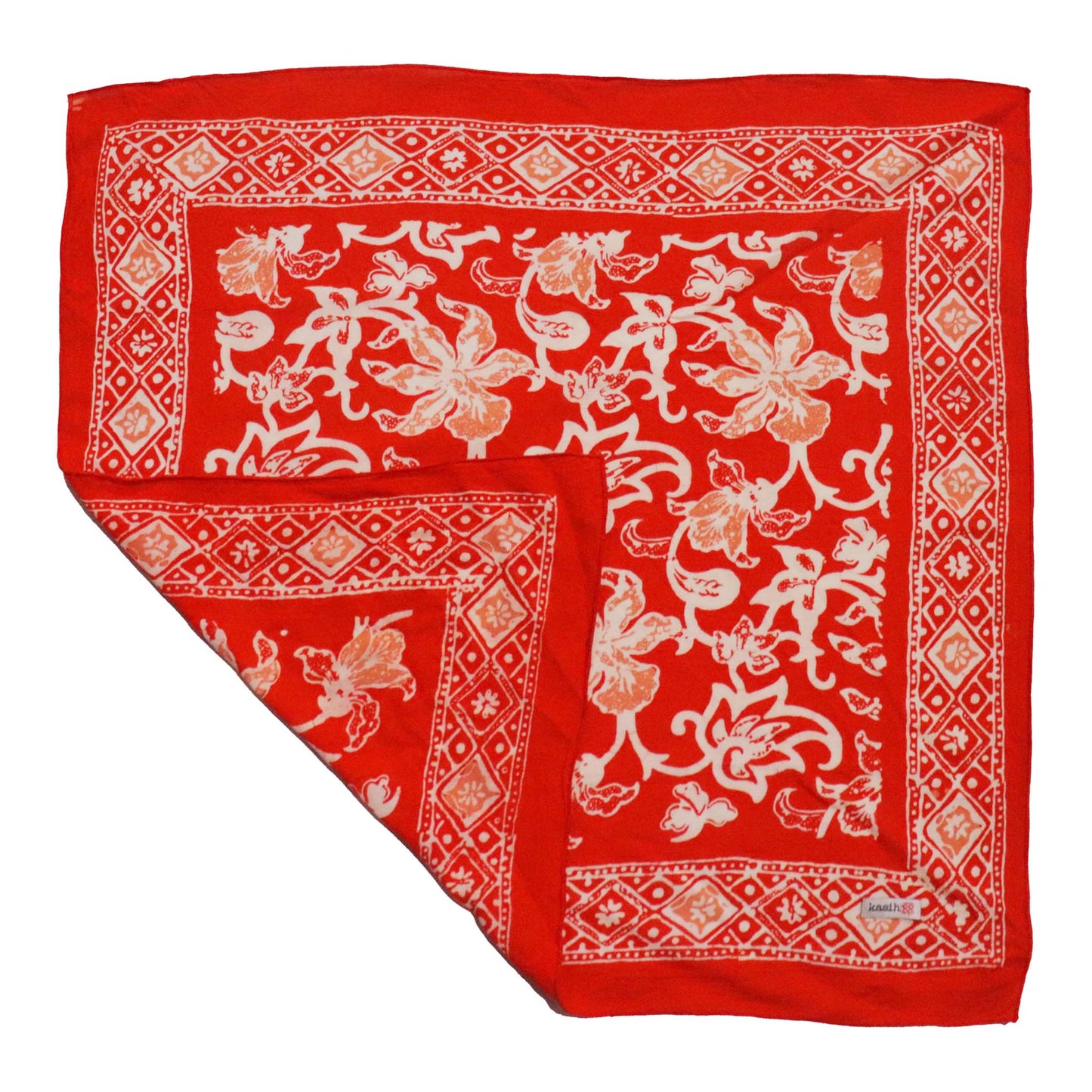 Hand Dyed, Batik Bandana, Fiery Flora, Red, Flower