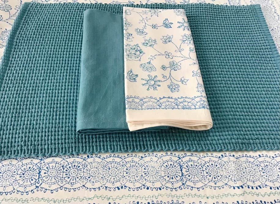 Napkins Woven Homespun Solid Smokey Turq