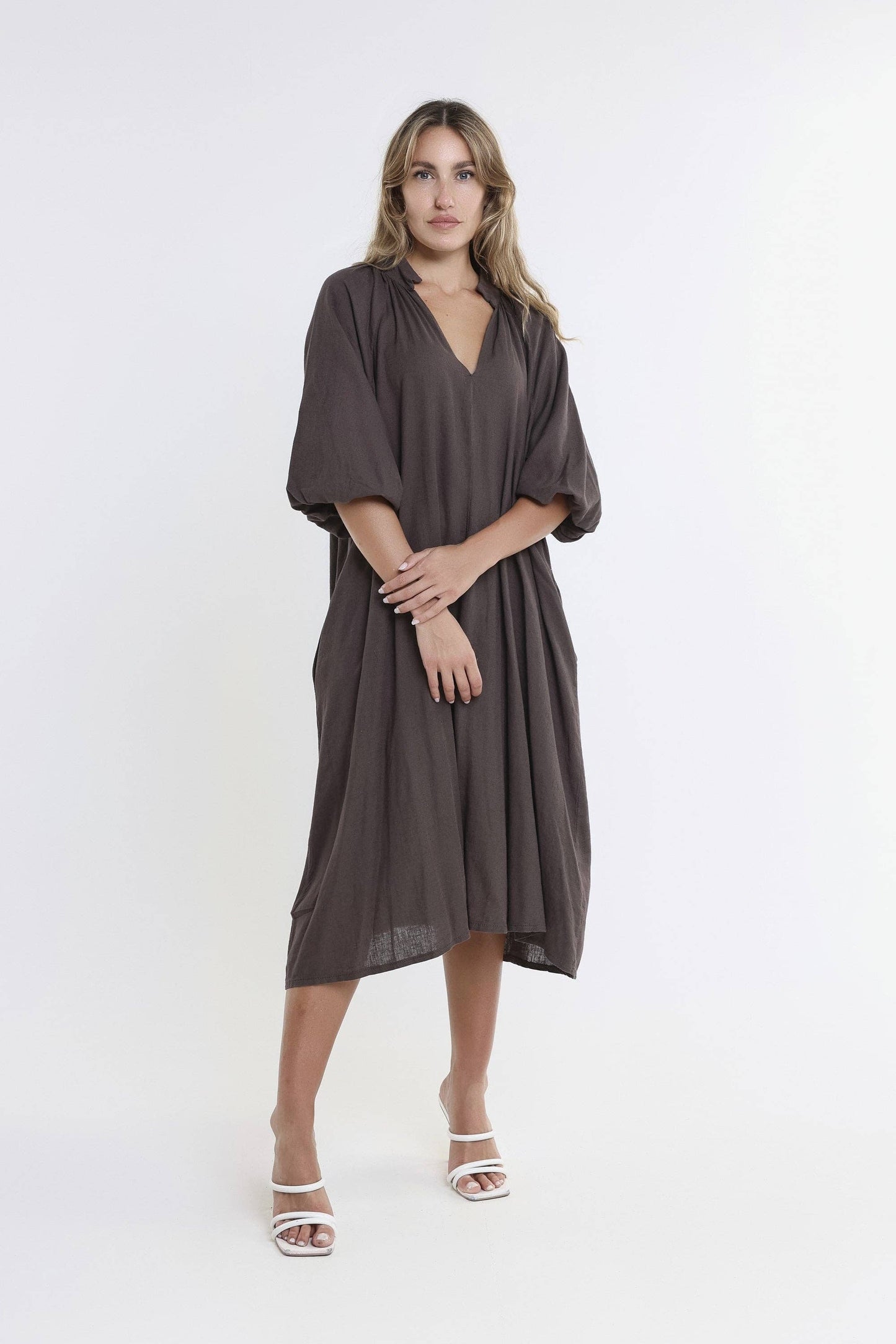 Katrina Blouson Sleeve Linen Dress (DLS103)