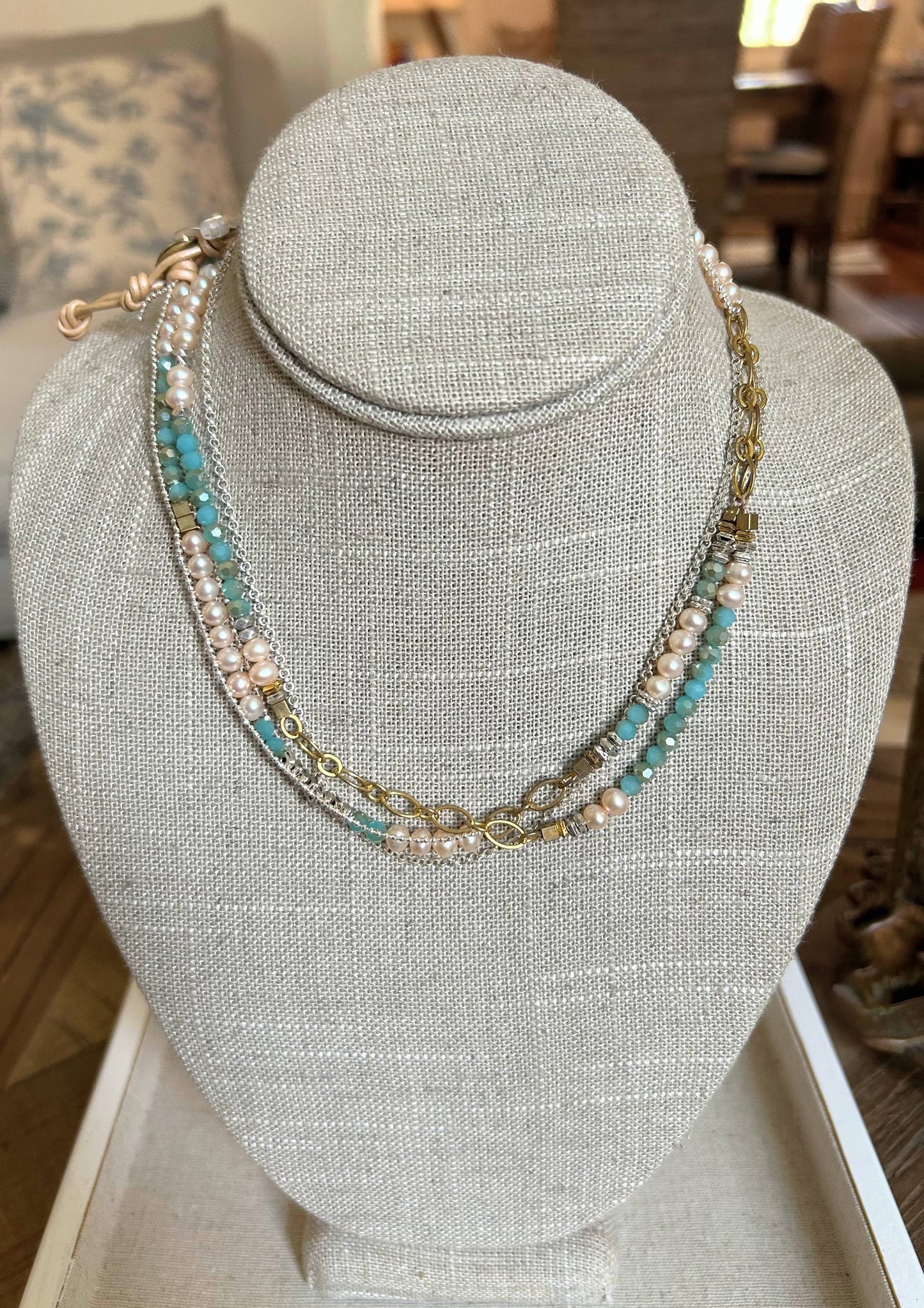 Pearl, Chain, and Crystal Necklace Wrap Bracelet