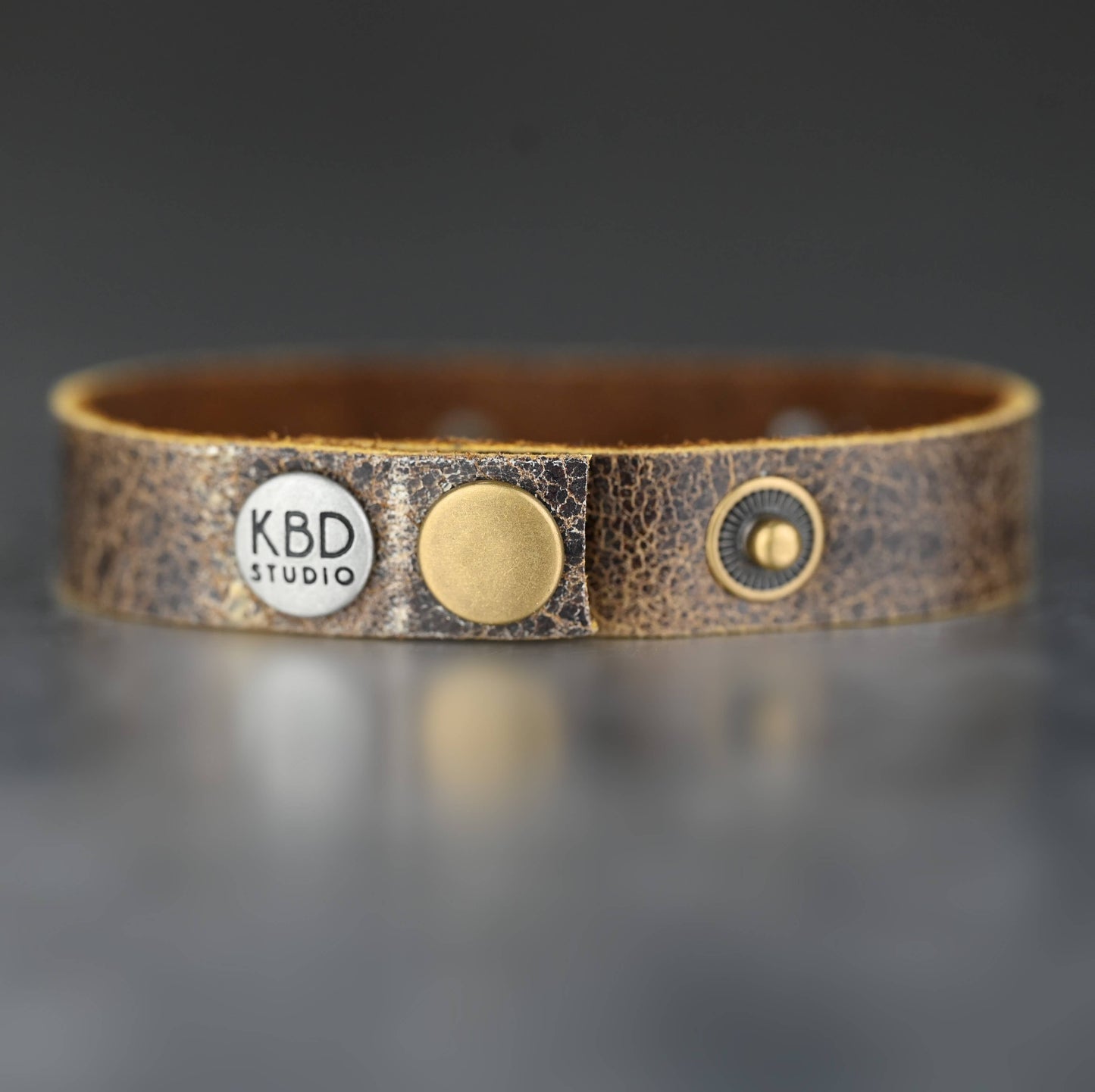Leather Stacker Cuff w/ Brass Rainbow & Colorful Crystals