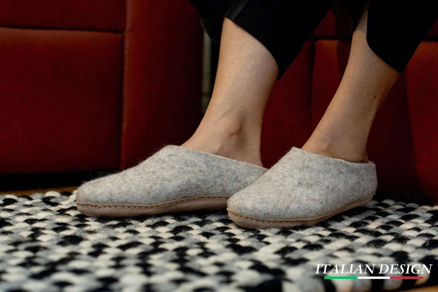 Indoor Open Heel Slippers With Leather Sole - Light Brown
