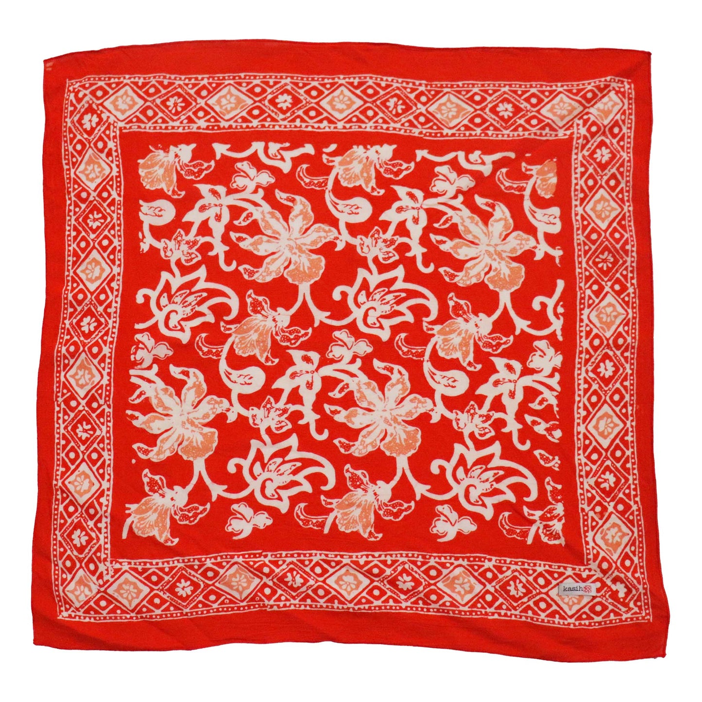 Hand Dyed, Batik Bandana, Fiery Flora, Red, Flower