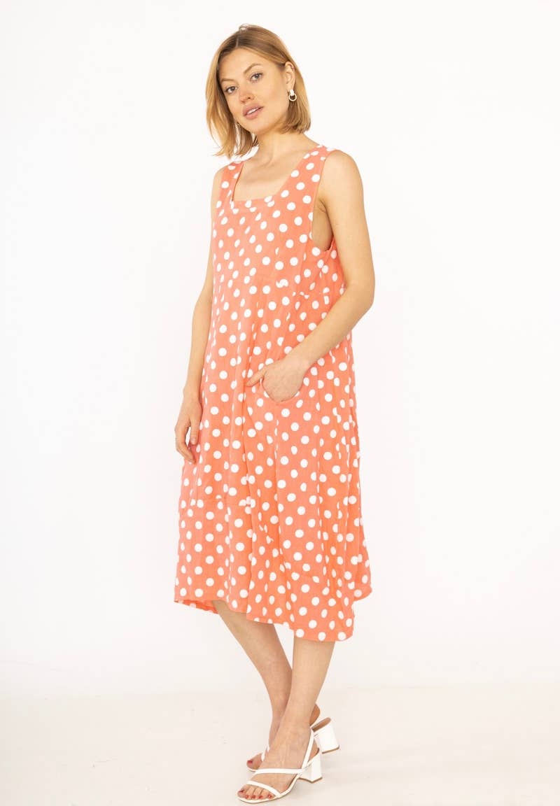 322 POLKA DOT DRESS IN LINEN SPRING SUMMER CLOTHING
