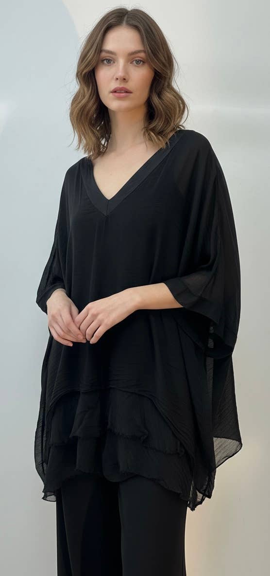 Silk Vneck Ruffle Top
No Tariffs Will Be Added