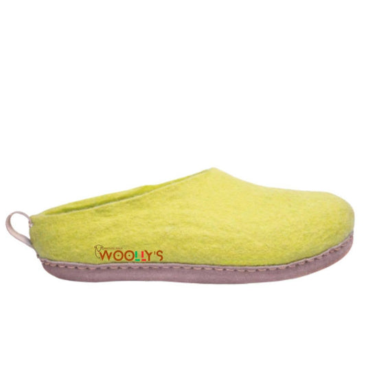 Indoor Open Heel Slippers With Leather Sole - Lime Green
