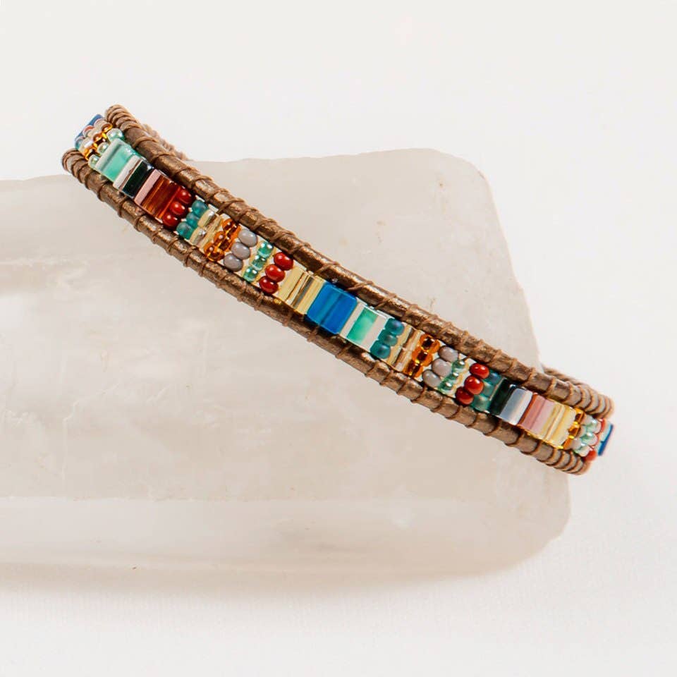 Handmade Bracelet Miyuke Bead and Leather